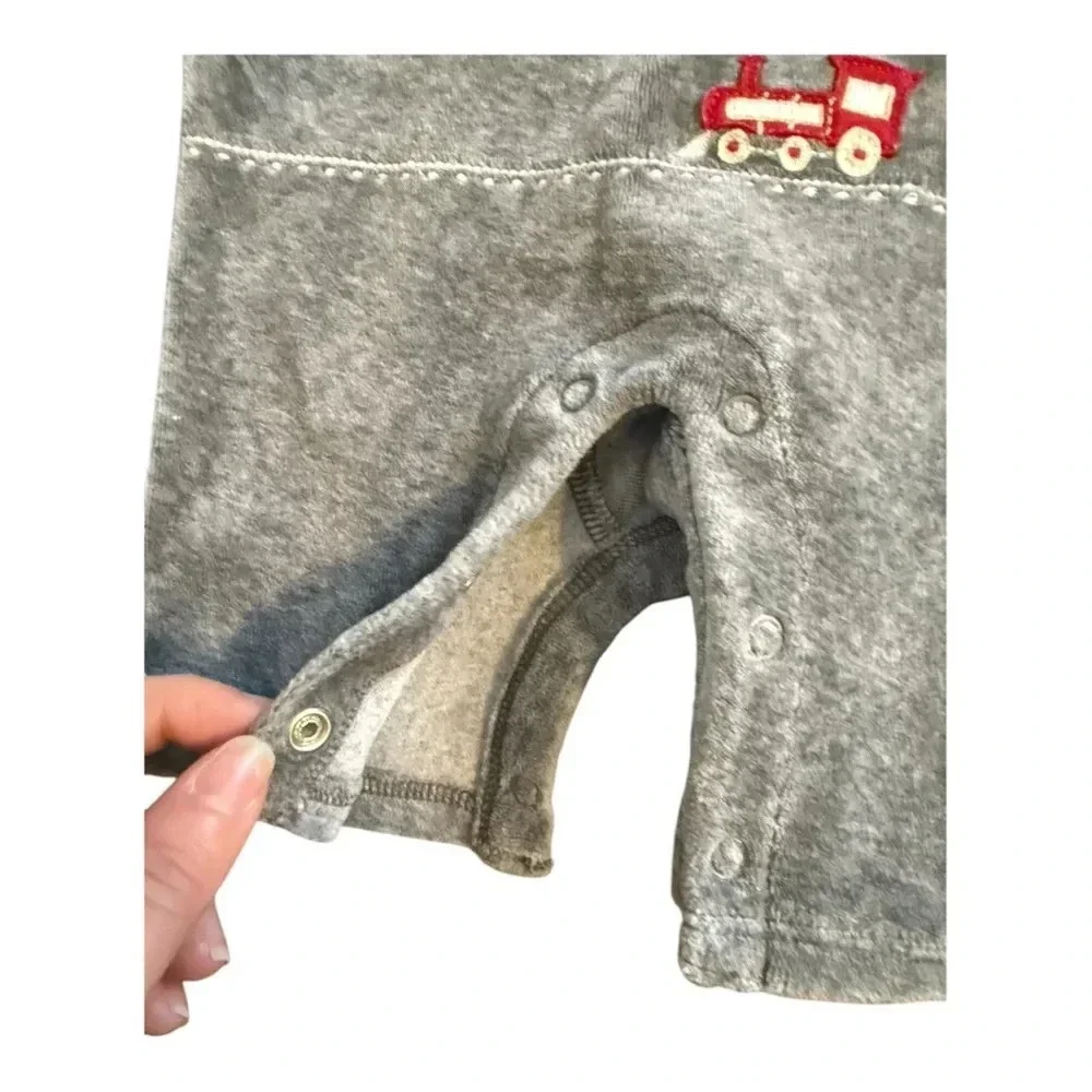 Janie and Jack Gray Velour Transportation One Piece Jumper Size Preemie